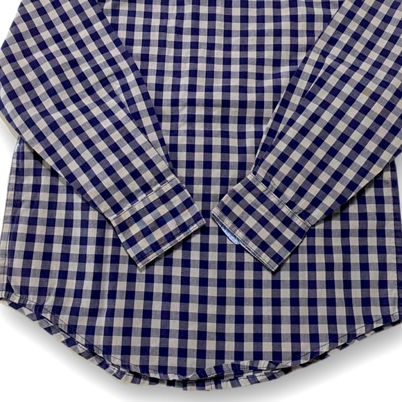 Wrangler Jeans Co, NWOT, Navy gingham plaid long sleeve button down, Size XS 4/5 - Picture 7 of 9